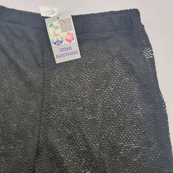 NWT India Boutique black mesh elastic waist one size sheer coverup pants - Picture 4 of 7